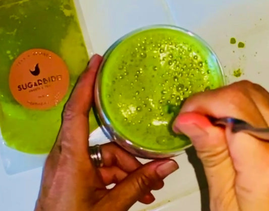 Not as refined but here's my how to make your own sparkling matcha ice tea!